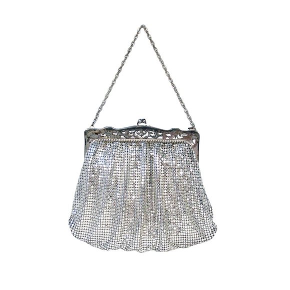 WHITING & DAVIS Victorian Vintage Silver-Plated Mesh Wristlet Clutch Mini Bag - Picture 2 of 9